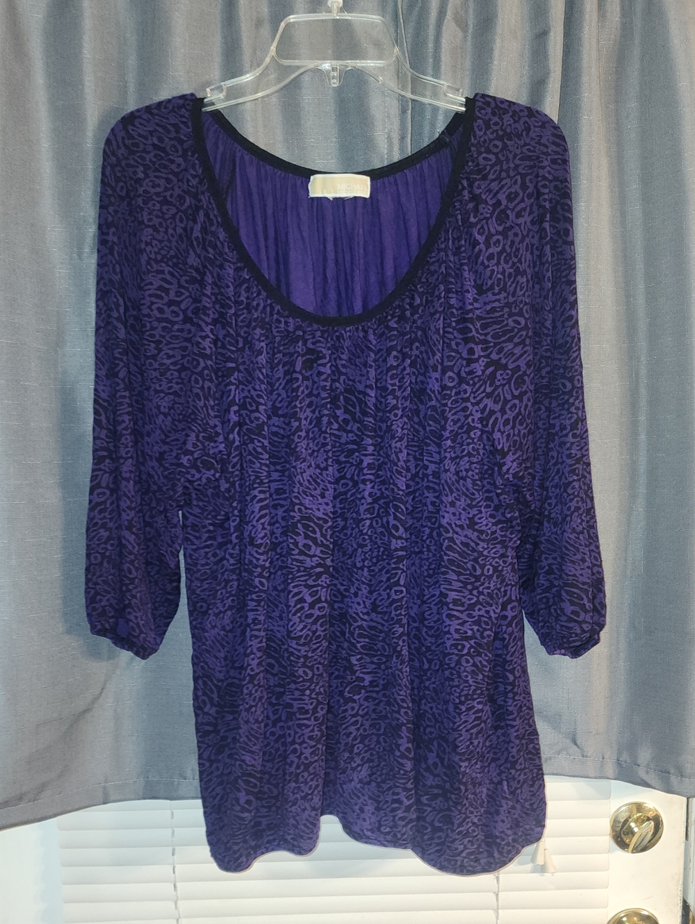 Michael Kors Purple Animal-Print Scoop Neck Long Sleeve Top